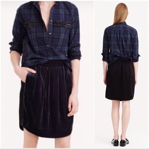 J. Crew Crushed Velvet Navy Blue Elastic Midi Skirt with Pockets